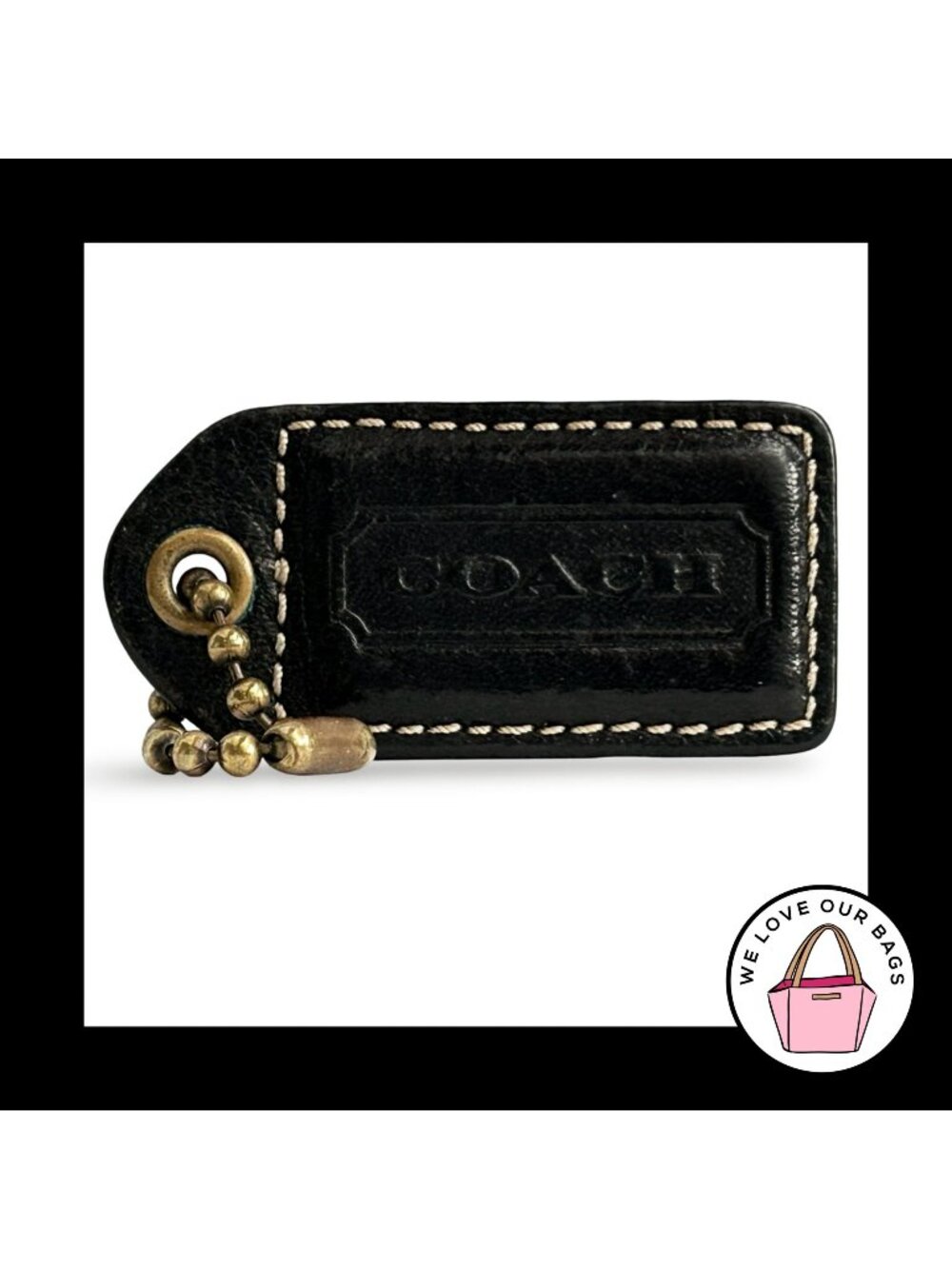 65th Anniversary COACH Y2K VINTAGE Hang Tag 2.5" Black Leather Bag Charm Fob